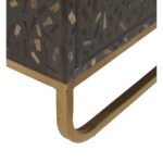 Bone Inlay Lattice Black Bedside Table With 2 Drawers With Curved Legs - Image 5