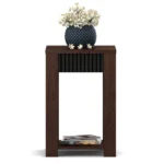 Sheesham Finish Engineered Wood Side Table with Fluted Panel & Open Shelf - Image 4