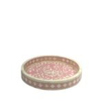 Handcrafted Round Pink Serving Tray - Ottoman Bone Inlay Floral Pattern Decorative Tray - Image 2
