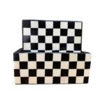 Black & White Checkerboard Bone Inlay Square Coasters – Hand-Polished Luxury Drinkware Set - Image 2