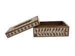 Brown Antique Leaf Design Wooden Rectangular Tissue Box Holder – Handcrafted Decorative Tissue Cover - Image 4