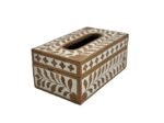 Brown Antique Leaf Design Wooden Rectangular Tissue Box Holder – Handcrafted Decorative Tissue Cover