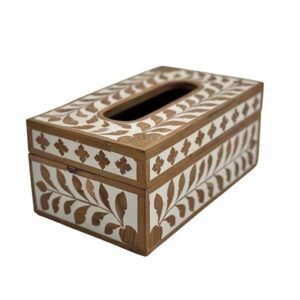 Brown Antique Leaf Design Wooden Rectangular Tissue Box Holder – Handcrafted Decorative Tissue Cover