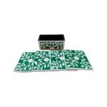 Square Polished Green Bone Inlay Tea Coasters – Set of 4 with Holder - Image 2