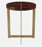 Augustin Solid Wood Side Table in Walnut Finish with Gold Inlay & Metal Base - Image 5