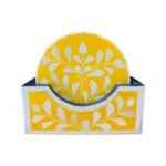 Yellow and White floral inlay pattern Coasters Set of 4 Coasters