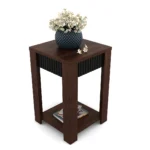 Sheesham Finish Engineered Wood Side Table with Fluted Panel & Open Shelf