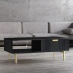White Solid Wood Coffee Table With Drawer- Black Finish