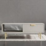 White Solid Wood Coffee Table With Drawer- Taupe Finish