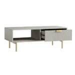 White Solid Wood Coffee Table With Drawer- Taupe Finish - Image 4