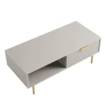 White Solid Wood Coffee Table With Drawer- Taupe Finish - Image 5