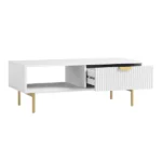 White Solid Wood Coffee Table With Drawer- Taupe Finish - Image 11