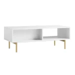 White Solid Wood Coffee Table With Drawer- Taupe Finish - Image 6