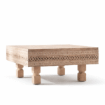 Hand‑Carved Mango Wood Coffee Table — Square with Geometric Lattice Carving - Image 2