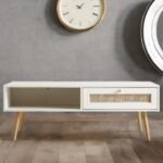 White Solid Wood Rattan Coffee Table