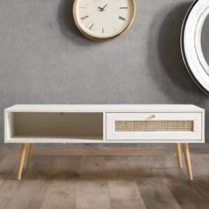 White Solid Wood Rattan Coffee Table