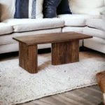 Mango Wood Coffee Table — Rectangular with Fluted Curved Panel Bases