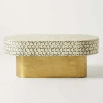 Amber Bone Inlay Oval Coffee Table - Image 4