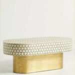 Amber Bone Inlay Oval Coffee Table - Image 3