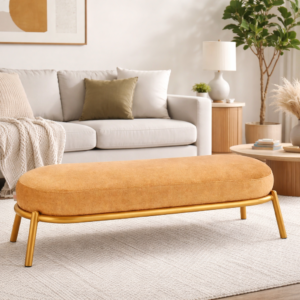Modern Upholstered Bench with Metal Legs