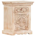 Hand-Carved Solid Wood Bedside Cabinet with Floral Design