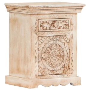 Hand-Carved Solid Wood Bedside Cabinet with Floral Design