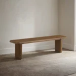 Brown Wood Fluted Mid Century Dining Bench