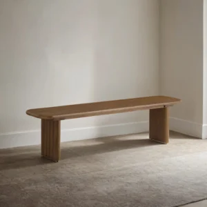 Brown Wood Fluted Mid Century Dining Bench